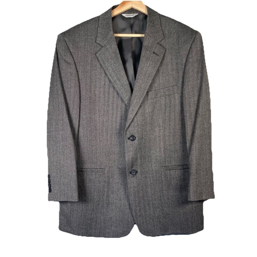 Joseph & Feiss Gold Sport Coat Mens 42 S‎ Lambswool Gray Herringbone Blazer